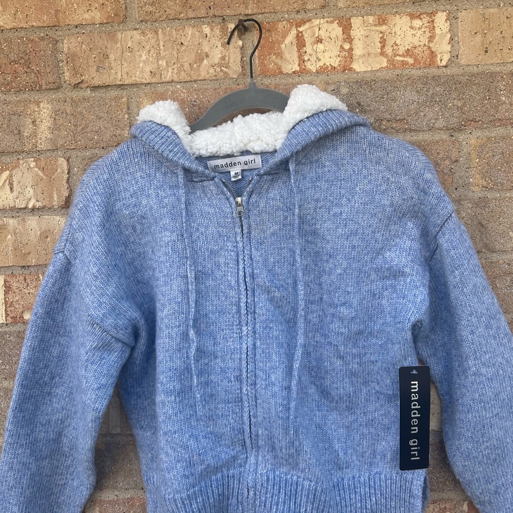 Madden Girl Light Blue Sherpa-Lined Jacket